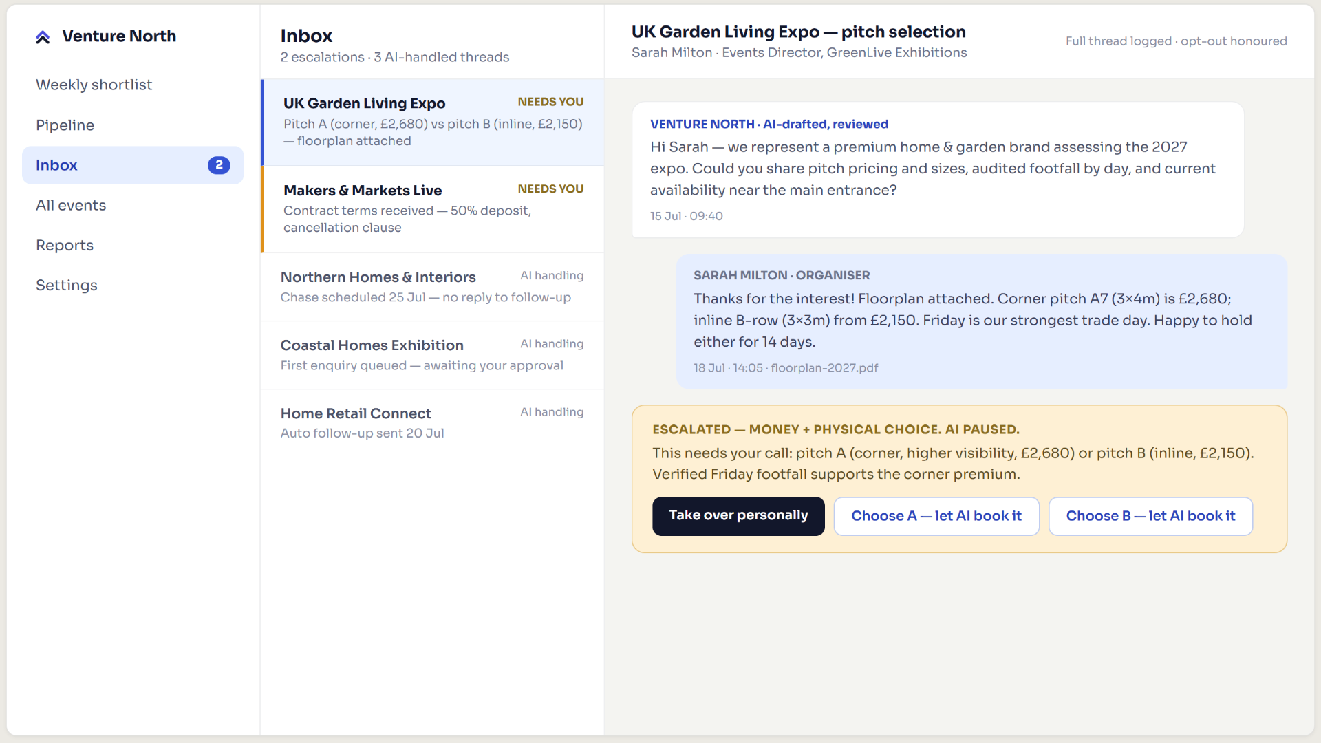 Inbox — outreach & escalation